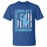 Wife Of A Warrior Prostate Cancer Awareness T Shirt American Flag Blue Ribbon Graphic