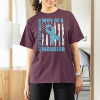 Wife Of A Warrior Prostate Cancer Awareness T Shirt For Women American Flag Blue Ribbon Graphic