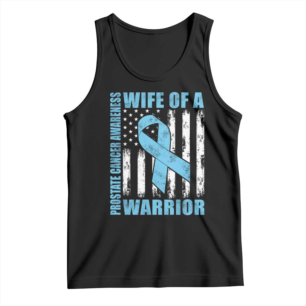 Wife Of A Warrior Prostate Cancer Awareness Tank Top American Flag Blue Ribbon Graphic