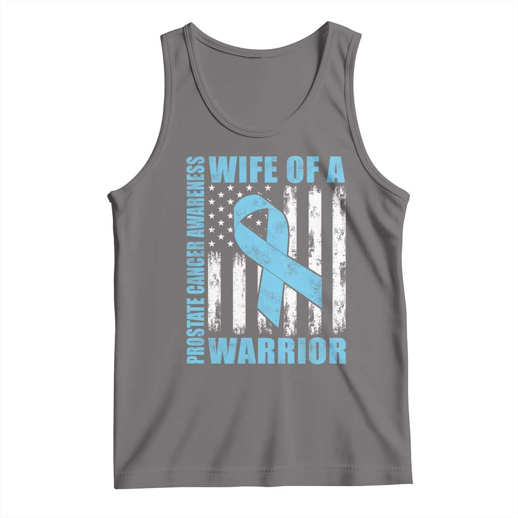 Wife Of A Warrior Prostate Cancer Awareness Tank Top American Flag Blue Ribbon Graphic