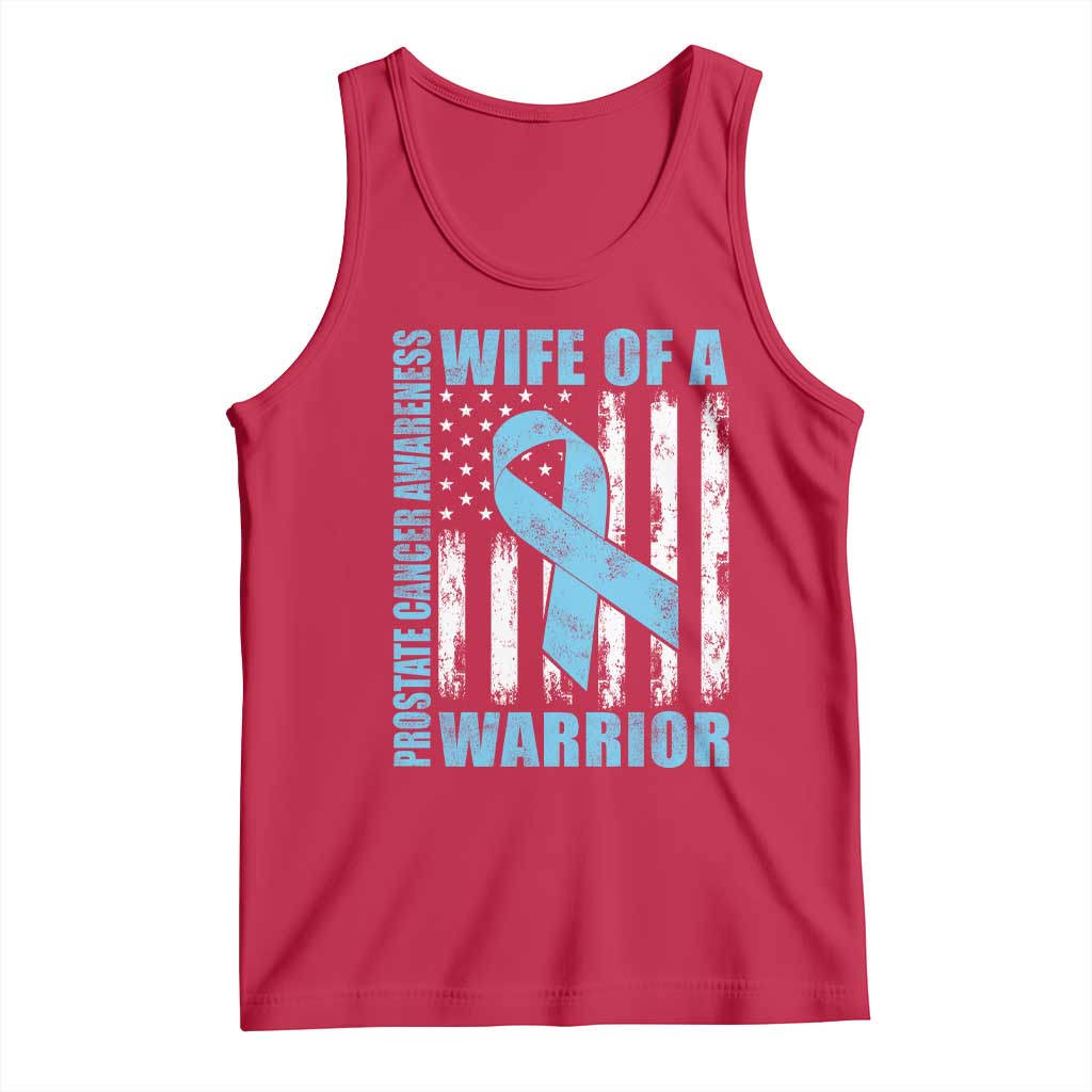 Wife Of A Warrior Prostate Cancer Awareness Tank Top American Flag Blue Ribbon Graphic