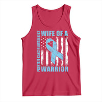 Wife Of A Warrior Prostate Cancer Awareness Tank Top American Flag Blue Ribbon Graphic