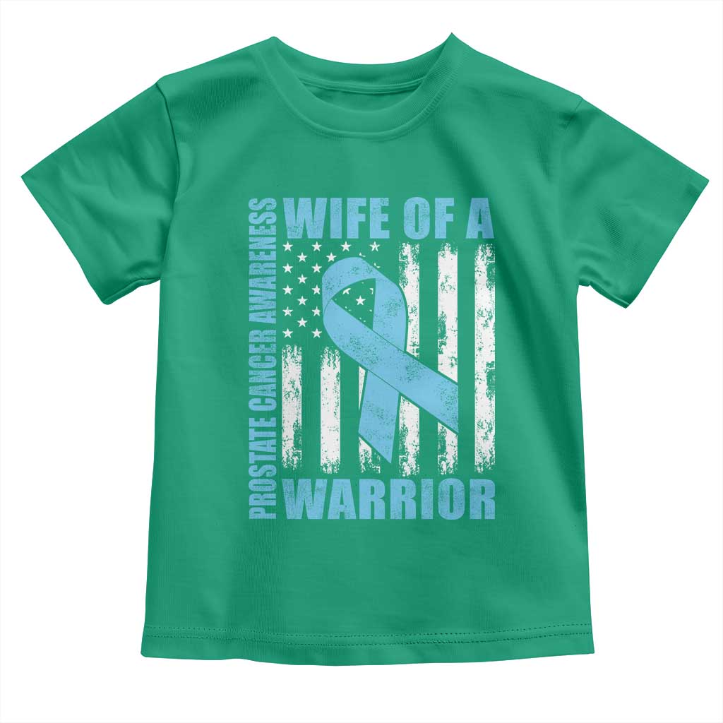 Wife Of A Warrior Prostate Cancer Awareness Toddler T Shirt American Flag Blue Ribbon Graphic