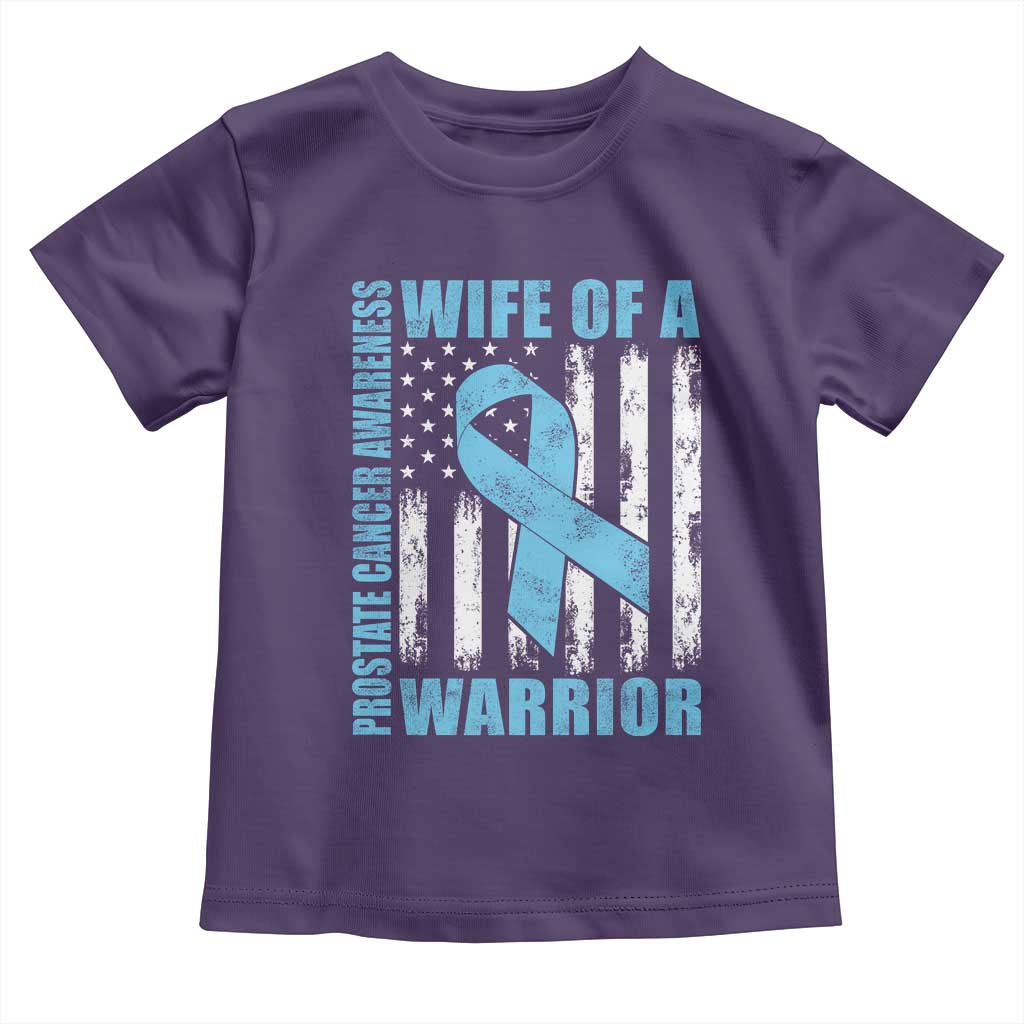 Wife Of A Warrior Prostate Cancer Awareness Toddler T Shirt American Flag Blue Ribbon Graphic
