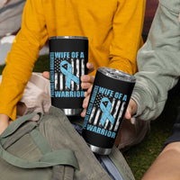 Wife Of A Warrior Prostate Cancer Awareness Tumbler Cup American Flag Blue Ribbon Graphic