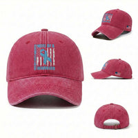 Wife Of A Warrior Prostate Cancer Awareness Washed Cotton Baseball Cap American Flag Blue Ribbon Graphic
