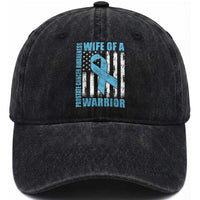 Wife Of A Warrior Prostate Cancer Awareness Washed Cotton Baseball Cap American Flag Blue Ribbon Graphic