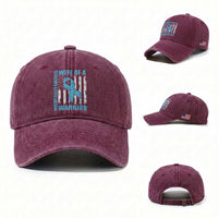 Wife Of A Warrior Prostate Cancer Awareness Washed Cotton Baseball Cap American Flag Blue Ribbon Graphic
