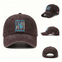 Wife Of A Warrior Prostate Cancer Awareness Washed Cotton Baseball Cap American Flag Blue Ribbon Graphic