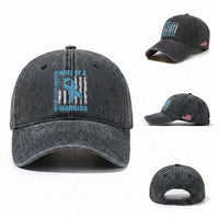 Wife Of A Warrior Prostate Cancer Awareness Washed Cotton Baseball Cap American Flag Blue Ribbon Graphic