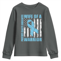 Wife Of A Warrior Prostate Cancer Awareness Youth Sweatshirt American Flag Blue Ribbon Graphic