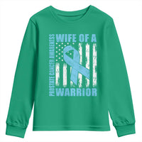 Wife Of A Warrior Prostate Cancer Awareness Youth Sweatshirt American Flag Blue Ribbon Graphic