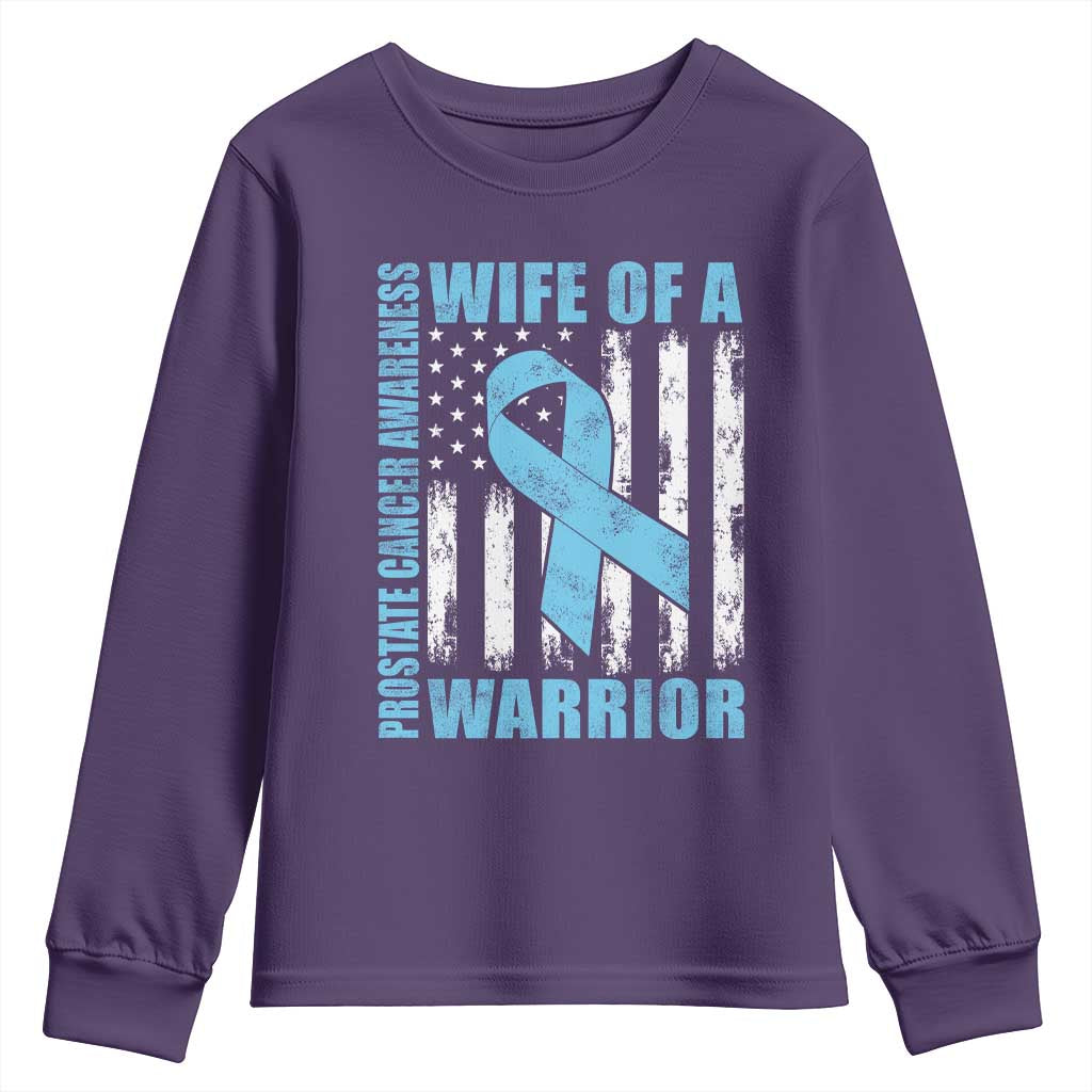 Wife Of A Warrior Prostate Cancer Awareness Youth Sweatshirt American Flag Blue Ribbon Graphic