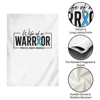 Wife Of A Warrior Prostate Cancer Awareness Garden Flag Blue Ribbon Graphic