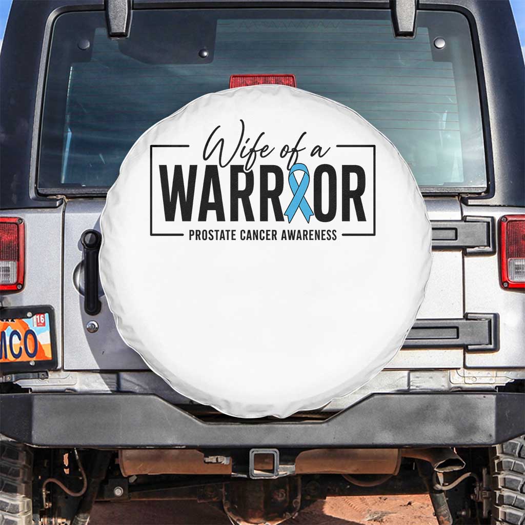 Wife Of A Warrior Prostate Cancer Awareness Spare Tire Cover Blue Ribbon Graphic