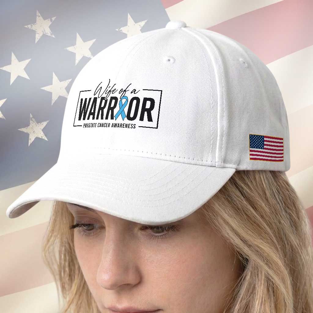 Wife Of A Warrior Prostate Cancer Awareness Baseball Cap Blue Ribbon Graphic