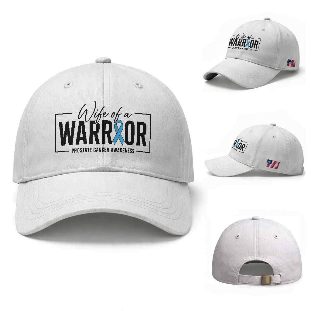 Wife Of A Warrior Prostate Cancer Awareness Baseball Cap Blue Ribbon Graphic