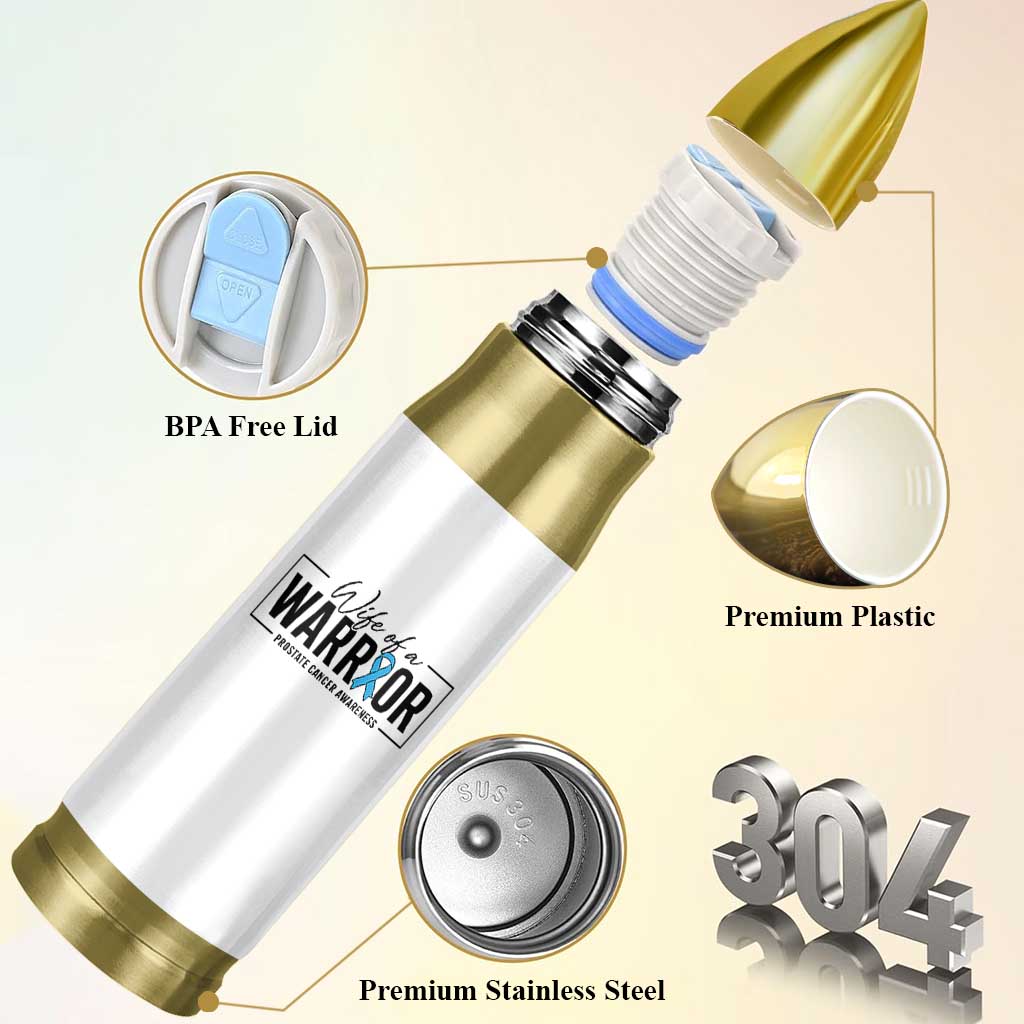 Wife Of A Warrior Prostate Cancer Awareness Bullet Tumbler Blue Ribbon Graphic