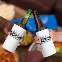 Wife Of A Warrior Prostate Cancer Awareness 4 in 1 Can Cooler Tumbler Blue Ribbon Graphic