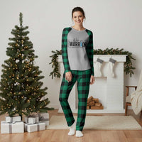 Wife Of A Warrior Prostate Cancer Awareness Plaid Pajama Set Blue Ribbon Graphic