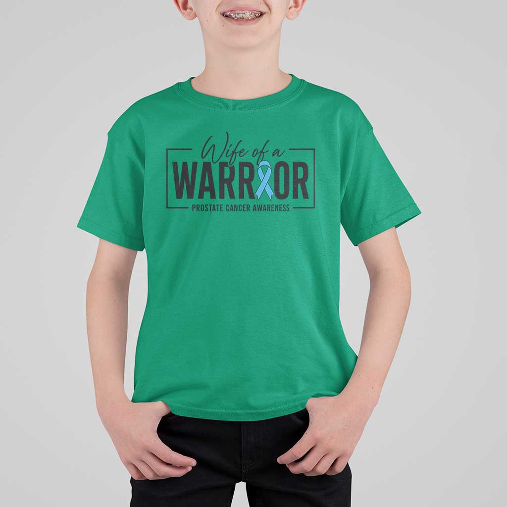 Wife Of A Warrior Prostate Cancer Awareness T Shirt For Kid Blue Ribbon Graphic