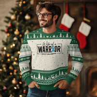 Wife Of A Warrior Prostate Cancer Awareness Ugly Christmas Sweater Blue Ribbon Graphic