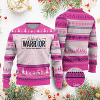 Wife Of A Warrior Prostate Cancer Awareness Ugly Christmas Sweater Blue Ribbon Graphic