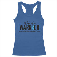 Wife Of A Warrior Prostate Cancer Awareness Racerback Tank Top Blue Ribbon Graphic