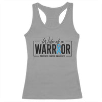 Wife Of A Warrior Prostate Cancer Awareness Racerback Tank Top Blue Ribbon Graphic