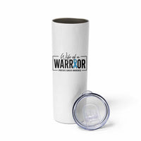 Wife Of A Warrior Prostate Cancer Awareness Skinny Tumbler Blue Ribbon Graphic