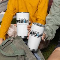 Wife Of A Warrior Prostate Cancer Awareness Tumbler Cup Blue Ribbon Graphic