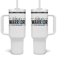 Wife Of A Warrior Prostate Cancer Awareness Tumbler With Handle Blue Ribbon Graphic