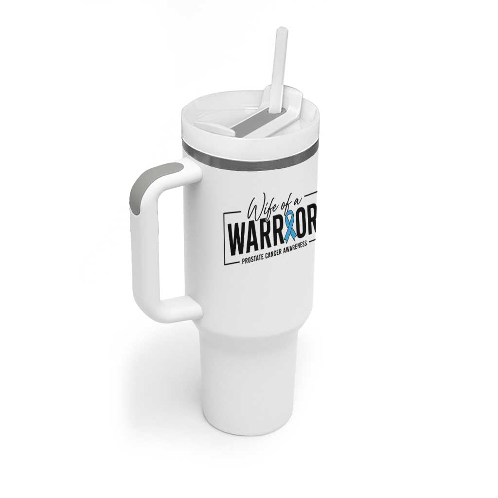 Wife Of A Warrior Prostate Cancer Awareness Tumbler With Handle Blue Ribbon Graphic
