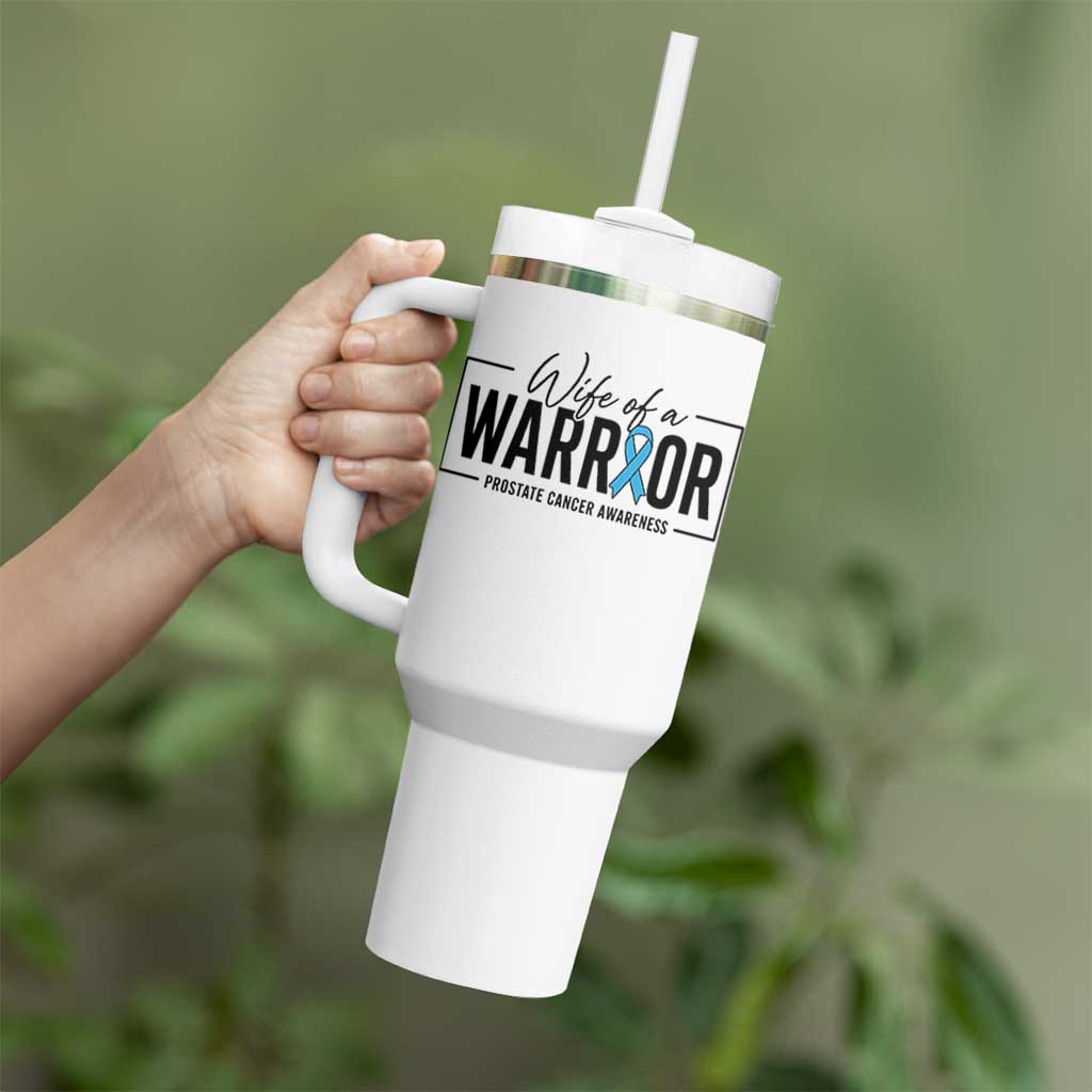 Wife Of A Warrior Prostate Cancer Awareness Tumbler With Handle Blue Ribbon Graphic
