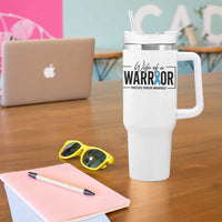 Wife Of A Warrior Prostate Cancer Awareness Tumbler With Handle Blue Ribbon Graphic