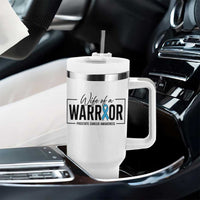 Wife Of A Warrior Prostate Cancer Awareness Tumbler With Handle Blue Ribbon Graphic