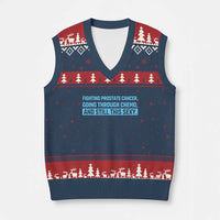 Funny Prostate Cancer Awareness V-Neck Knit Sweater Vest Going Through Chemo Still This Sexy