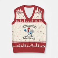 Funny Prostate Cancer Awareness Rooster Graphic V-Neck Knit Sweater Vest Going Through Chemo Still This Sexy