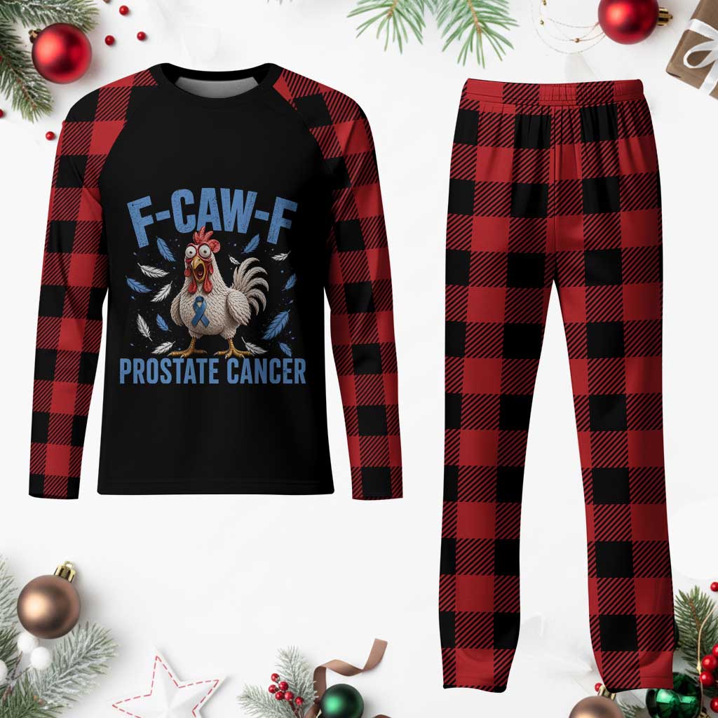 F-Caw-F Prostate Cancer Awareness Chicken Plaid Pajama Set Funny Blue Ribbon Support