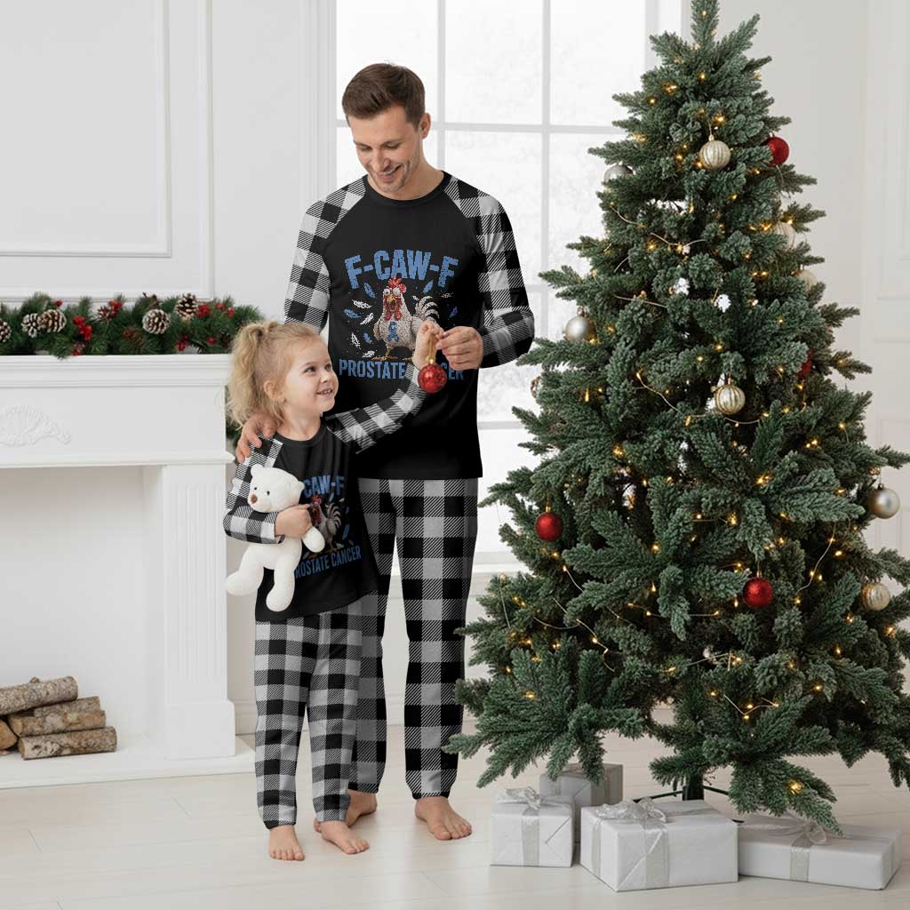 F-Caw-F Prostate Cancer Awareness Chicken Plaid Pajama Set Funny Blue Ribbon Support