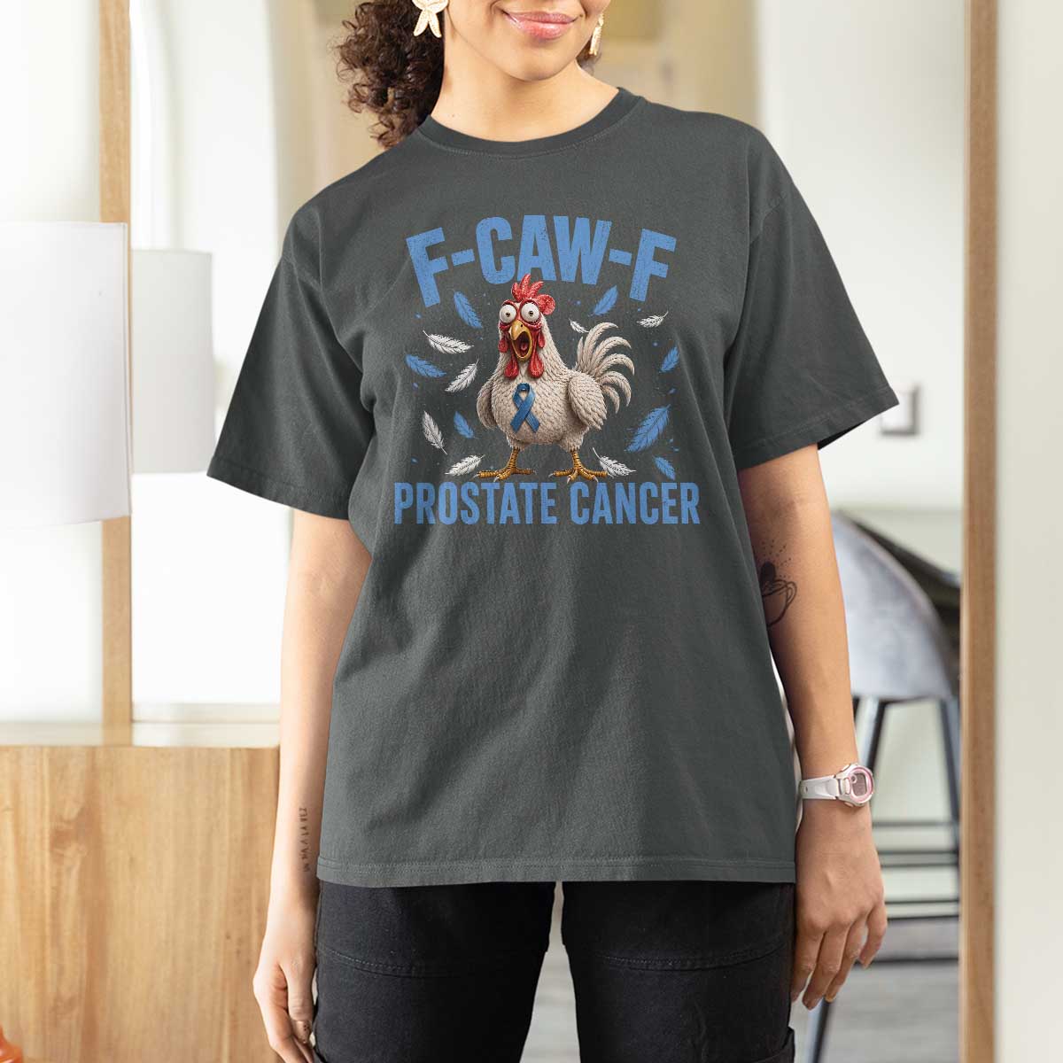 F-Caw-F Prostate Cancer Awareness Chicken T Shirt For Women Funny Blue Ribbon Support
