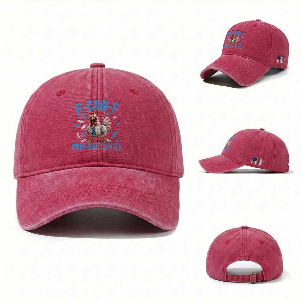 F-Caw-F Prostate Cancer Awareness Chicken Washed Cotton Baseball Cap Funny Blue Ribbon Support