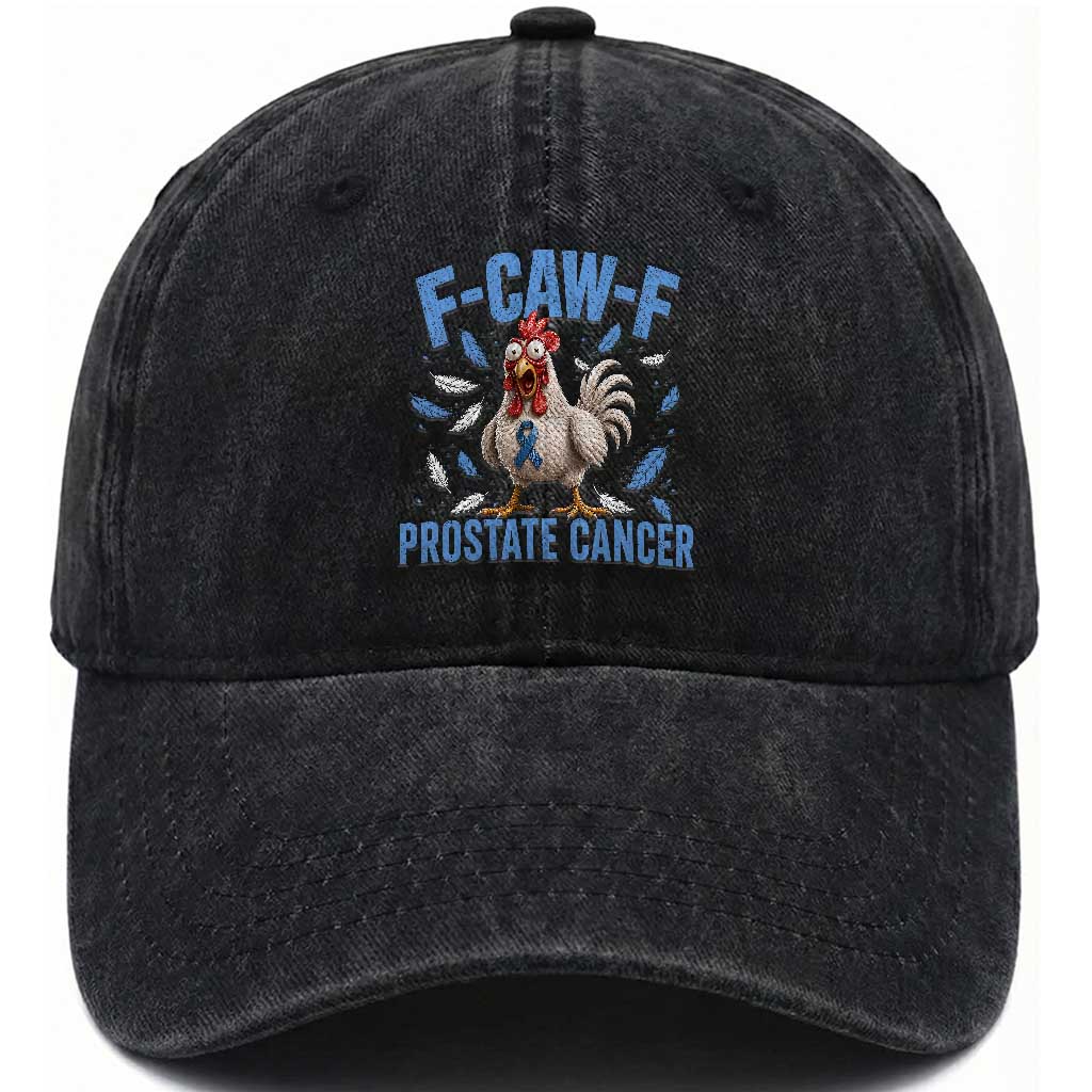 F-Caw-F Prostate Cancer Awareness Chicken Washed Cotton Baseball Cap Funny Blue Ribbon Support