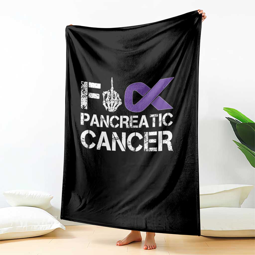 Fck Pancreatic Cancer Throw Blanket Purple Ribbon Skeleton Hand Graphic
