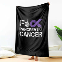 Fck Pancreatic Cancer Throw Blanket Purple Ribbon Skeleton Hand Graphic