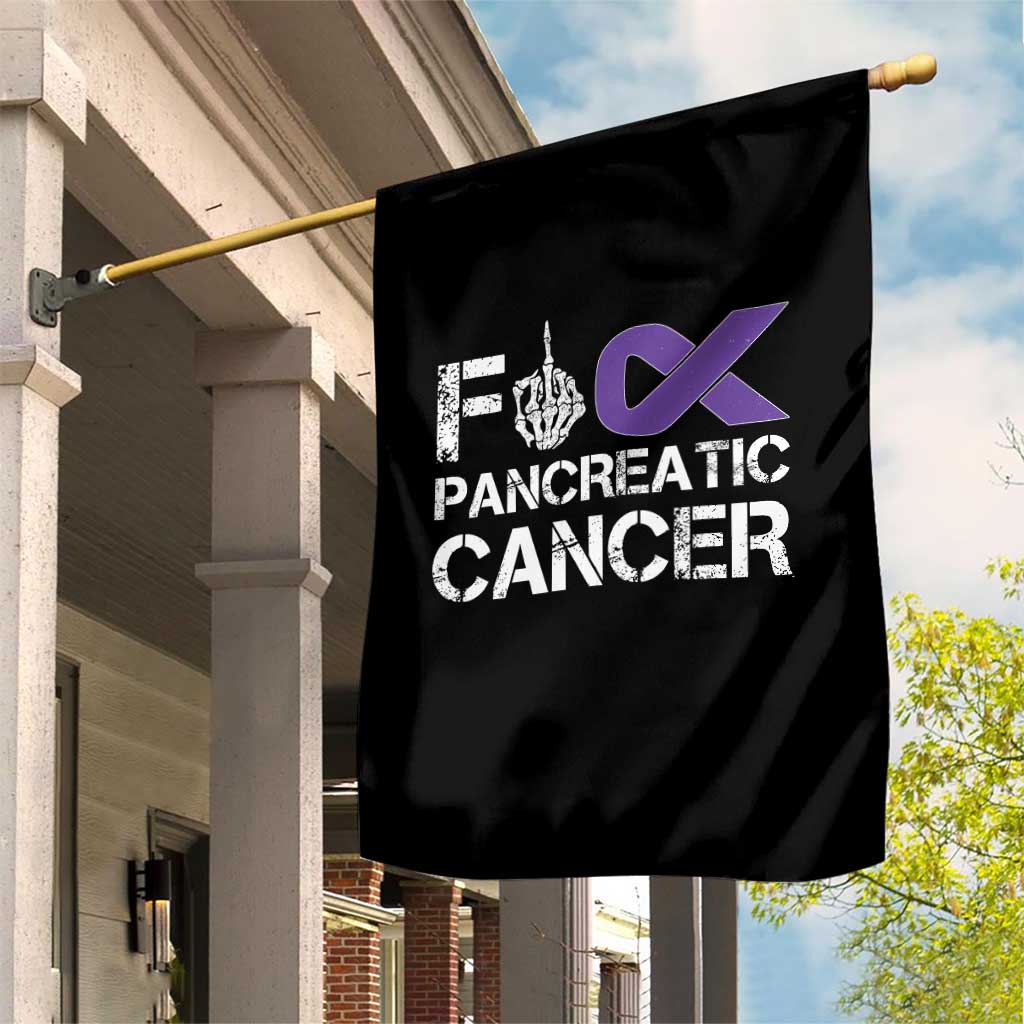 Fck Pancreatic Cancer Garden Flag Purple Ribbon Skeleton Hand Graphic