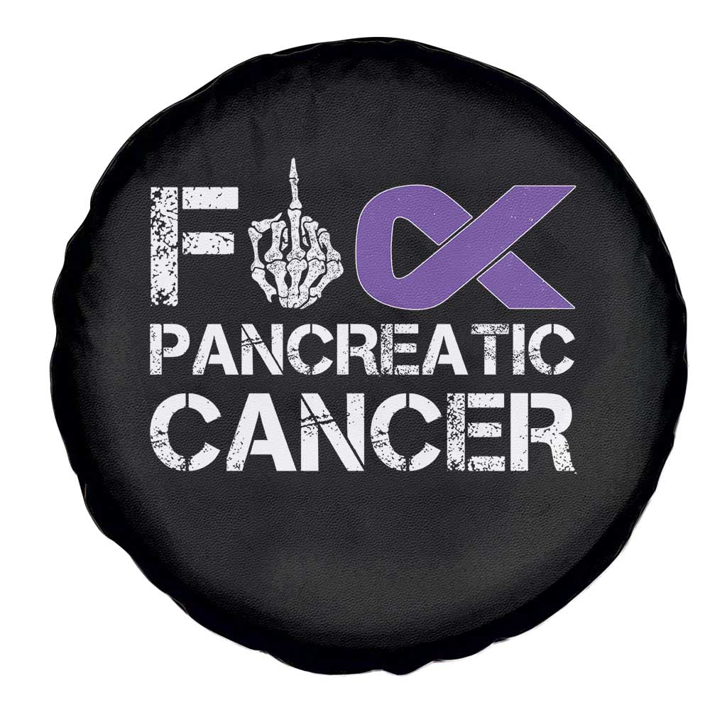 Fck Pancreatic Cancer Spare Tire Cover Purple Ribbon Skeleton Hand Graphic