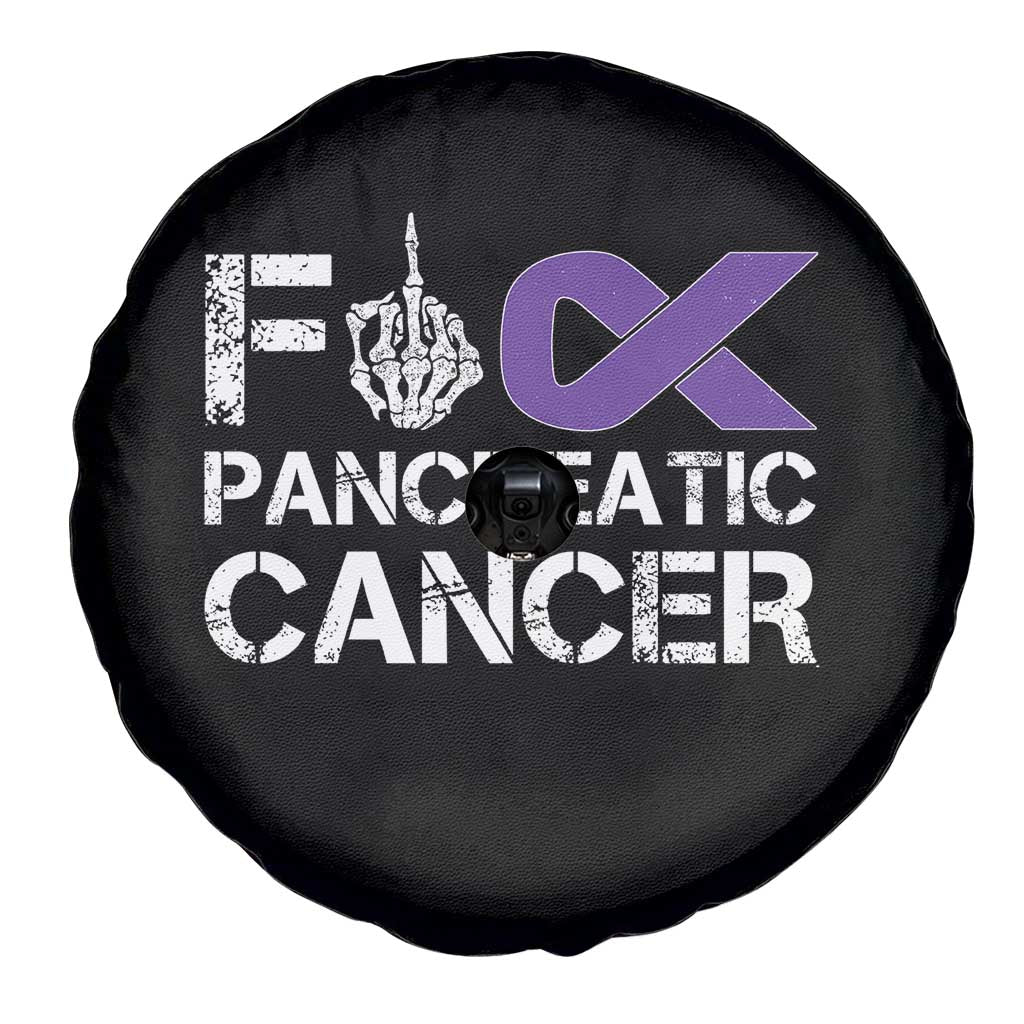 Fck Pancreatic Cancer Spare Tire Cover Purple Ribbon Skeleton Hand Graphic