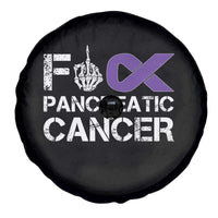 Fck Pancreatic Cancer Spare Tire Cover Purple Ribbon Skeleton Hand Graphic