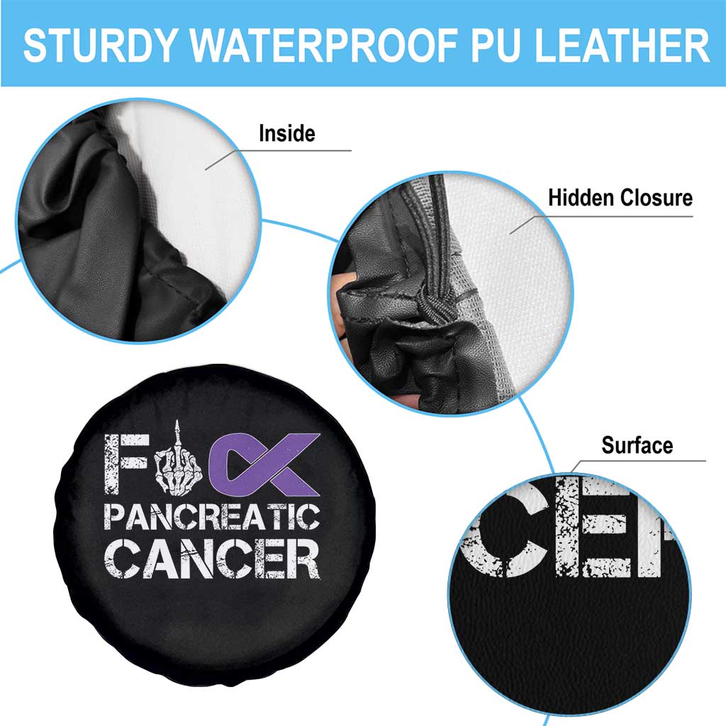 Fck Pancreatic Cancer Spare Tire Cover Purple Ribbon Skeleton Hand Graphic
